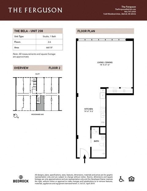 Studio 1 bath D 230202_The Ferguson_Floor Plans_Unit-208 at The Ferguson Apartments, Detroit, MI